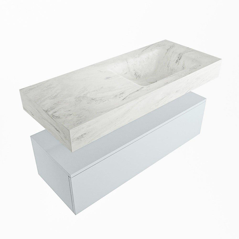 MONDIAZ ALAN - DLUX Ensemble de meuble de salle de bains - 110cm - meuble bas - Clay - 1 tiroir - lavabo suspendu - vasque à droite - 0 trous de robinet - Opalo SW806810