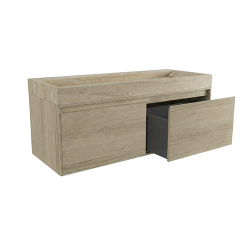 Forzalaqua Ibiza Ensemble meuble de salle de bains - 120x50x50cm - 2 tiroirs - lavabo en travertin - sans trou de robinet - jeu de supports - bouchen de vidage - Smoke SW1476880