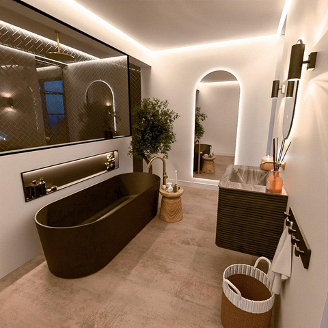 Mondiaz CIRO-DLUX Meuble de salle de bains ensemble - 80x45x50cm - lavabo solid surface Sombra - 1 vasque au milieu - sans trous de robinet - 2 tiroirs - Shadow SW1532738