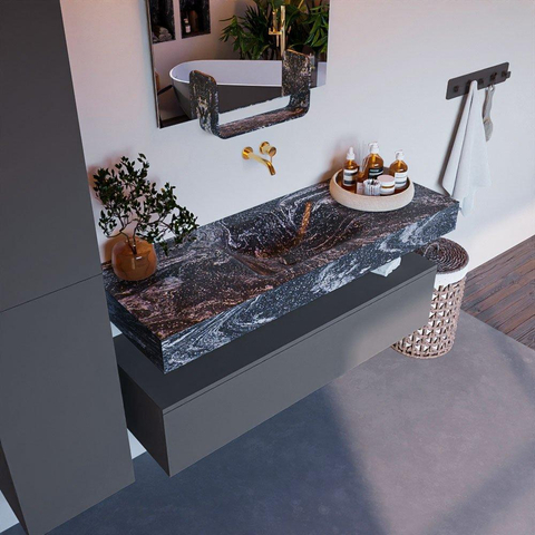 Mondiaz ALAN-DLUX Ensemble de meuble - 130cm - meuble Plata mat - 1 tiroir - Lavabo Cloud Lava suspendu - vasque Centre - 0 trous de robinet SW808527