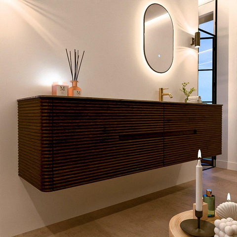 Mondiaz CIRO-DLUX Ensemble de meubles de salle de bains - 190x45x50cm - Plan vasque solid surface Sombra - 1 lavabo à droite - 1 trou de robinet - 4 tiroirs - Noyer SW1530766