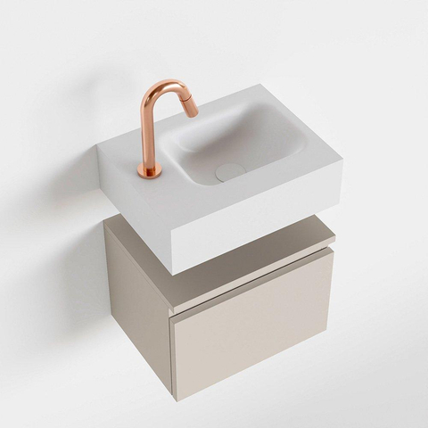 MONDIAZ ANDOR Toiletmeubel 40x30x30cm met 1 kraangaten 1 lades linen mat Wastafel Lex rechts Solid Surface Wit SW474193