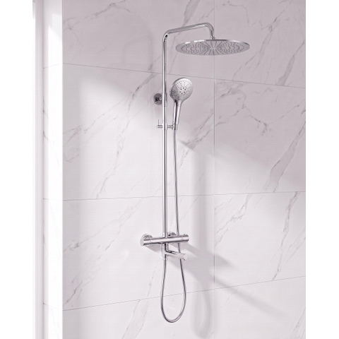 Fortifura Calvi Regendoucheset - thermostatisch - 30cm hoofddouche - gladde slang - ronde handdouche - draaibare baduitloop - chroom SW1592496