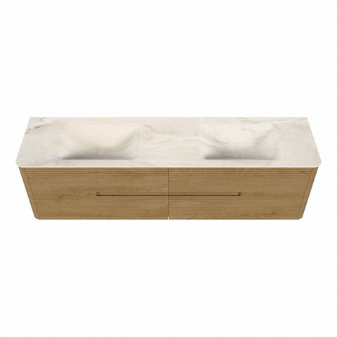 Mondiaz CIRO-DLUX Badkamermeubelset - 180x45x50cm - Solid surface wastafel Ostra - 2 wasbak Dubbel - 2 kraangaten - 4 lades - Oak SW1530933