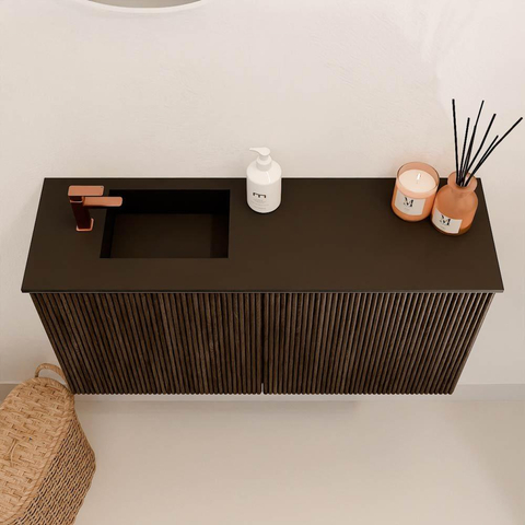Mondiaz JOYA 80cm meuble de salle de bains - couleur Walnut - Vasque FAYE position Gauche 1 trou de robinet couleur Urban. SW1421344