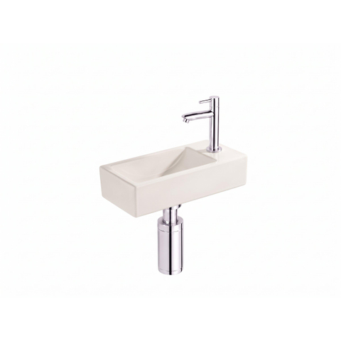 Saniclass Fuente Fontaine set - 40x22x10cm - solid surface blanc cassé - bonde - robinet de lavabo - siphon - chrome SW1587192