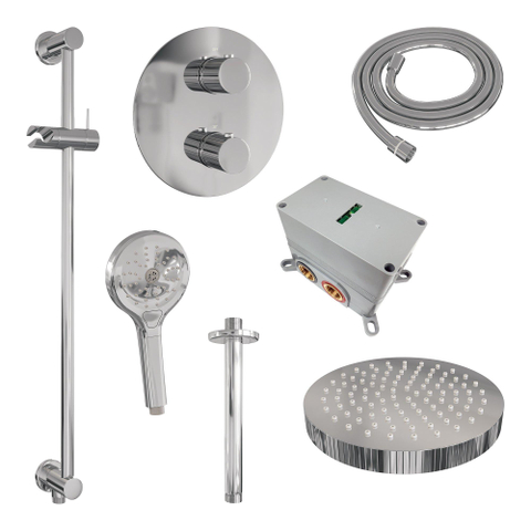 BRAUER Stripe Thermostatische Inbouw Regendouche - 3-weg - rond - SET 48 - 25cm douchekop - plafondarm - 3-standen handdouche - doucheslang - geïntegreerde glijstang - chroom SW1434783