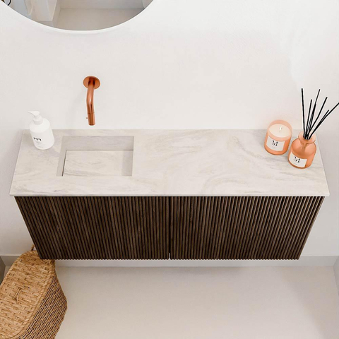 Mondiaz JOYA-DLUX 90cm toiletmeubel - kleur Walnut - Wastafel FAYE positie Links Zonder kraangat kleur Ostra. SW1422622