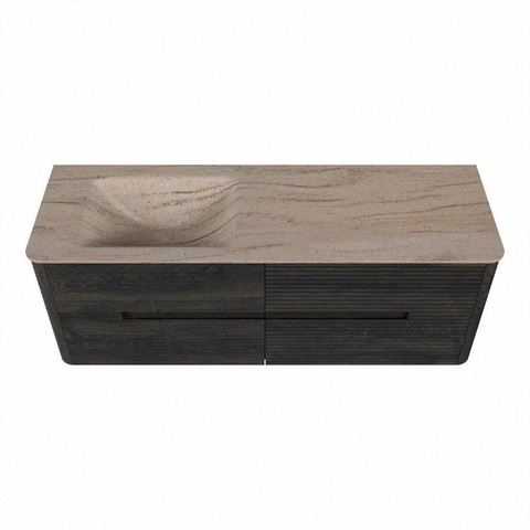 Mondiaz CIRO-DLUX Meuble de salle de bains - 140x45x50cm - Plan-vasque Solid surface Saba - 1 vasque à gauche - sans trous de robinetterie - 4 tiroirs - Shadow SW1532706