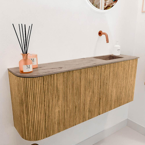 Mondiaz JOYA-DLUX 101.6cm toiletmeubel - ronding links kleur Oak - Wastafel FAYE positie Rechts Zonder kraangat kleur Arena. SW1423908