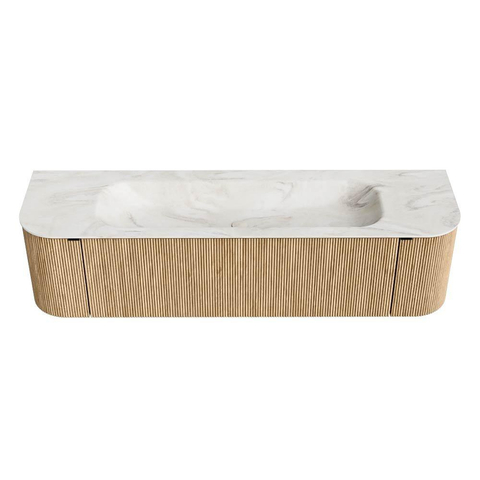 MONDIAZ KURVE-DLUX Meuble de salle de bains 170 cm avec module 25 Len R couleur Oak avec 1 tiroir et 2 portes. Lavabo BIG LARGE central sans trou de robinet couleur Ostra. SW1137770