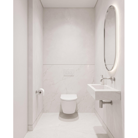 QeramiQ Dely Toiletset - inbouwreservoir Qeramiq Flush - 35mm zitting - natuursteen wit marmeren bedieningsplaat - ronde knoppen - glans wit SW1579203