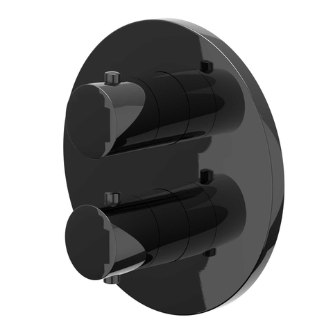 IVY Bond Pièce de finition - pour mitigeur thermostatique encastré - 1 robinet d'arrêt séparé - rosace ronde - Chrome noir PVD SW1030906