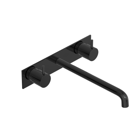 Hotbath Cobber Afbouwdeel - Wastafelmengkraan - 3 gats inbouwbrug achterplaat - 25cm uitloop - PVD - gepolijst zwart SW1246691