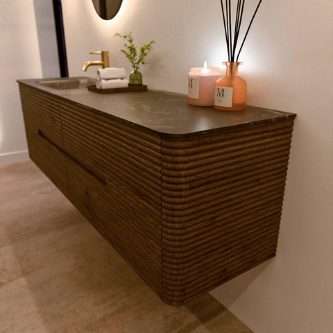 Mondiaz CIRO-DLUX Badkamermeubelset - 170x45x50cm - Solid surface wastafel Lava - 1 wasbak Links - 1 kraangat - 4 lades - Dusk SW1533062