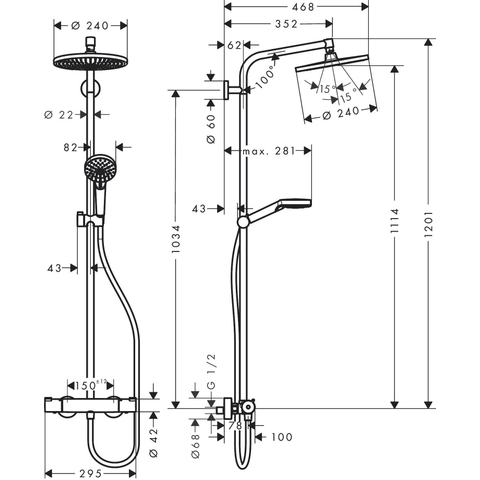 Hansgrohe Crometta s 240 Regendouche - opbouw - ronde hoofddouche - met douchegarnituur - ecosmart - hoogglans chroom SW73212