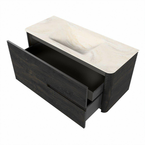 Mondiaz CIRO-DLUX Meuble de salle de bains - 110x45x50cm - plan vasque solid surface Ostra - 1 lavabo au milieu - 1 trou de robinet - 2 tiroirs - Shadow SW1532453