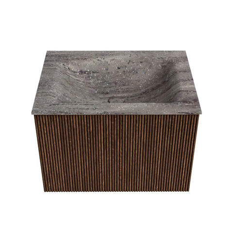 MONDIAZ KURVE-DLUX 60cm badmeubel kleur Walnut met 1 lade en 0 deuren. Wastafel CLOUD Midden zonder kraangat Oza. SW1432701