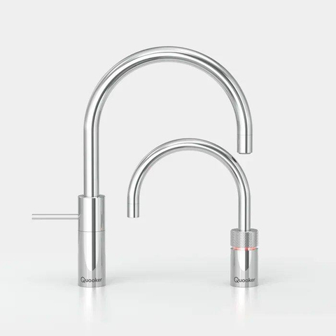 Quooker Nordic Round Twintaps - draaibare uitloop - Combi incl. Cube reservoir - Warm / kokend / bruisend / gefilterd water - Chroom SW299750