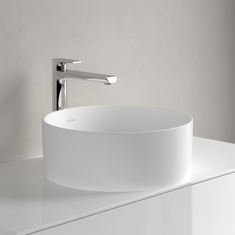 Villeroy & Boch Collaro opzetwastafell rond - diameter 40cm - zonder overloop - zonder kraangat CeramicPlus - Stone White (mat wit) SW336043