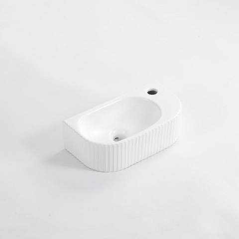 QeramiQ Fuente pack lave-mains – 40 x 21,5 x 12 cm – céramique blanc mat – perçage à droite – cannelé SW1233025