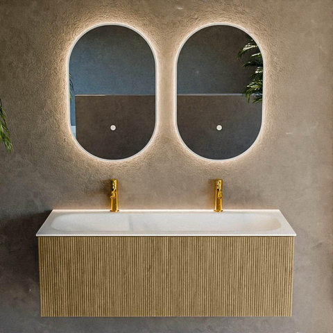 Mondiaz KURVE Ensemble de meuble de salle de bains - 120x46x40cm - 1 tiroir - lavabo solid surface - centre - 2 trous de robinet - Dusk SW1414811