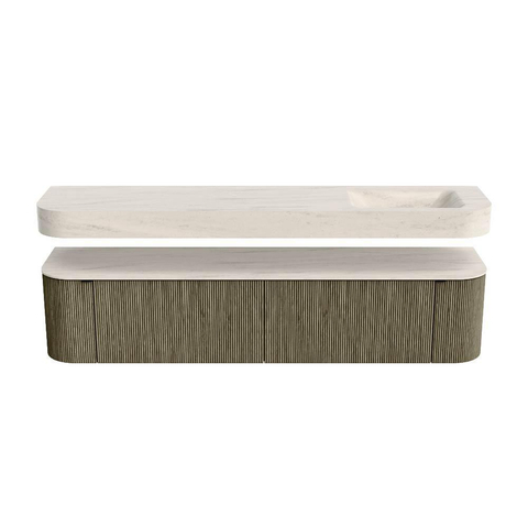 MONDIAZ THOR-DLUX 200cm meuble de salle de bains arrondi gauche + droite couleur Shadow avec 2 tiroirs et 2 portes. Vasque suspendue CLOUD Droite sans trou de robinet couleur Meli. SW1467142