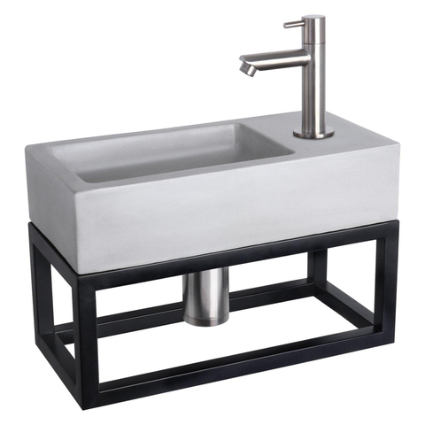 Differnz Ravo fonteinset – 38.5x18.5x25 cm – beton licht grijs – rechte mat chromen kraan – met zwart frame SW373204