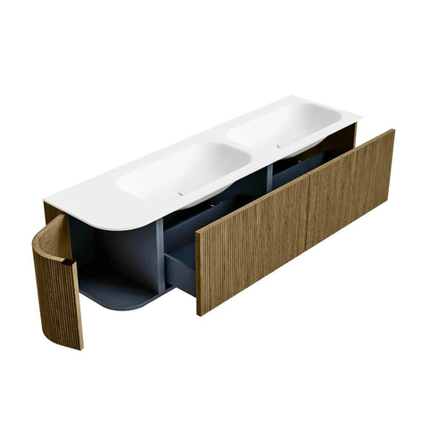 Mondiaz KURVE Ensemble de meuble de salle de bains - 165x46x40cm - 2 tiroirs - 1 porte - vasque solid surface - double / droite - 2 trous de robinet - Dusk SW1414733