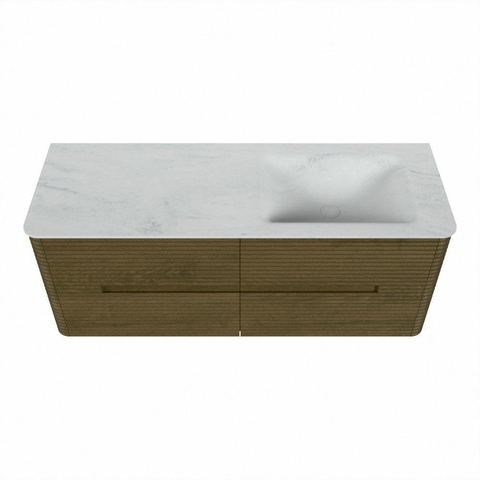 Mondiaz CIRO-DLUX Ensemble de meubles de salle de bains - 130x45x50cm - plan-vasque solid surface Opalo - 1 lavabo à droite - 1 trou de robinet - 4 tiroirs - Dusk SW1532948