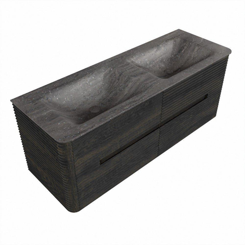 Mondiaz CIRO-DLUX Meuble de salle de bains - 130x45x50cm - Plan vasque solid surface Oza - 2 lavabos Double - 2 perçages de robinet - 4 tiroirs - Shadow SW1532638