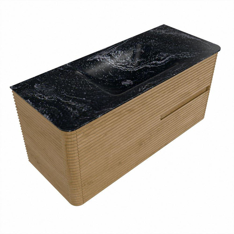 Mondiaz CIRO-DLUX Ensemble de meubles de salle de bains - 110x45x50cm - lavabo solid surface Lava - 1 vasque au milieu - sans trous de robinet - 2 tiroirs - Chêne SW1531075