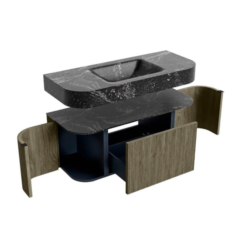 MONDIAZ THOR-DLUX 110cm badmeubel ronding links + rechts kleur Shadow met 1 lade en 2 deuren. Vrijhangende wastafel CLOUD Midden 1 kraangat kleur Lava. SW1462902
