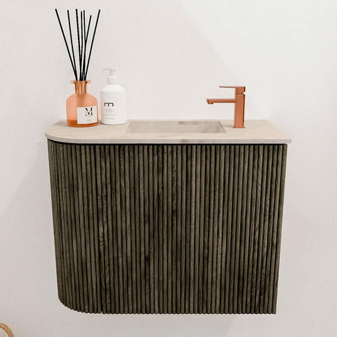 Mondiaz JOYA-DLUX Meuble de salle de bains - 51,6cm - arrondi gauche couleur Shadow - Vasque FAYE position Droite 1 trou de robinet couleur Frappe SW1422682