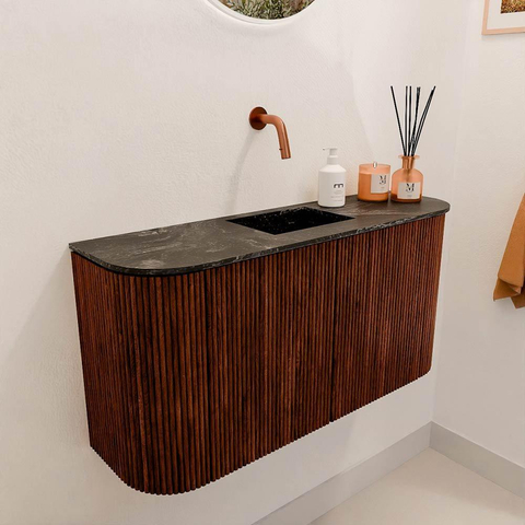 Mondiaz JOYA-DLUX 83.2cm toiletmeubel - ronding links en rechts kleur Ruby - Wastafel FAYE positie Midden Zonder kraangat kleur Lava. SW1423652