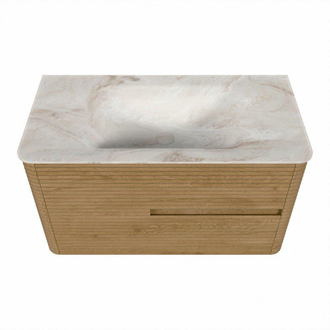 Mondiaz CIRO-DLUX Badkamermeubelset - 90x45x50cm - Solid surface wastafel Frappe - 1 wasbak Midden - zonder kraangaten - 2 lades - Oak SW1530799