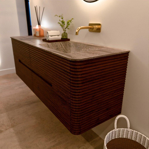 Mondiaz CIRO-DLUX Badkamermeubelset - 150x45x50cm - Solid surface wastafel Oza - 1 wasbak Rechts - zonder kraangaten - 4 lades - Ruby SW1532116