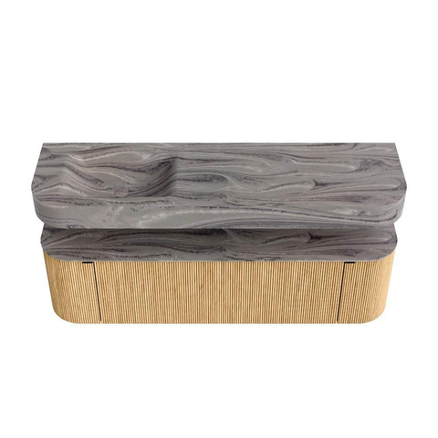 MONDIAZ THOR-DLUX Meuble de salle de bains 160cm arrondi gauche + droite couleur Oak avec 1 tiroir et 2 portes. Vasque suspendue CLOUD Gauche 1 trou de robinet couleur Sombra. SW1465384