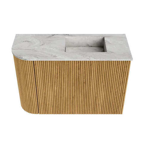 Mondiaz JOYA-DLUX Meuble de toilette 61,6cm - arrondi gauche couleur Chêne - Vasque FAYE position Droite 1 trou de robinet couleur Glace SW1421978