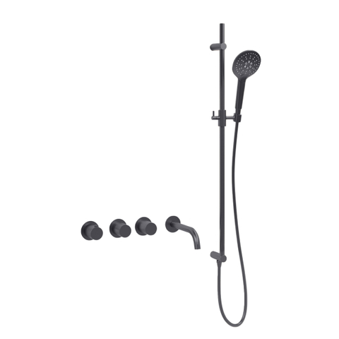 Fortifura Nebbio Badcombinatie-set - thermostaatkraan - glijstang - geïntegreerde wandaansluitbocht - gladde doucheslang - ronde handdouche - uitloop - gunmetal SW1238009