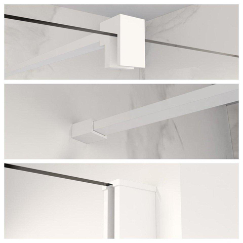 FugaFlow Eccelente Vetro Douche à l’italienne mi-hauteur - 140x80cm - verre mat - 8mm - nano - avec profilé et barre de stabilisation - Blanc mat SW1450578