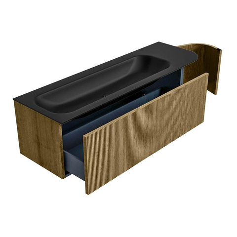 Mondiaz KURVE Ensemble de meuble de salle de bains - 145x46x40cm - 1 tiroir - 1 porte - lavabo solid surface - gauche - 1 trou de robinet - Dusk SW1414827