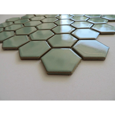 The Mosaic Factory Barcelona mozaïektegel - 28.2x32.1cm - wandtegel - Zeshoek/Hexagon - Porselein Light Green Edge Glans SW104825
