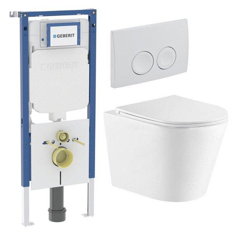 QeramiQ Dely Pack WC - 36.3x51.7cm - à fond creux - sans bride - réservoir encastré Geberit UP720 - abattant WC softclose 35 mm - plan de déclenchement blanc mat - boutons rectangulaires - blanc brillant SW1428841