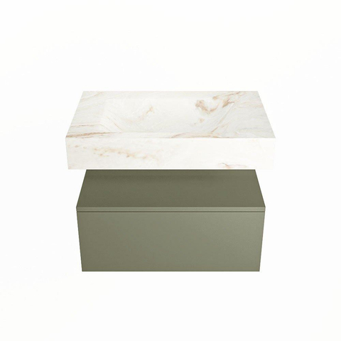 Mondiaz ALAN-DLUX Ensemble de meuble - 70cm - meuble Army mat - 1 tiroir - Lavabo Cloud Frappe suspendu - vasque Centre - 1 trou de robinet SW805404