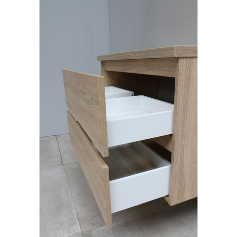 Basic Bella Badkamermeubelset - 80x55x46cm - 1 wasbak - Acryl - Zwart - 1 kraangat - Wandspiegel met verlichting - MDF Eiken SHOWROOMMODEL SHOW24472