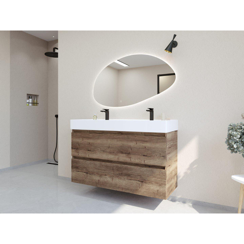 H&R Badmeubelen Infinity XXL 3D Badkamermeubelset - 120 cm - 1 keramische wasbak kube wit - 2 kraangaten - 2 lades - charleston SW863519