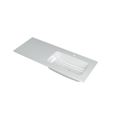 INK Faktor wastafel - 120x45x1.5cm - 1 wasbak rechts - 1 kraangat - polystone wit glans SW207283