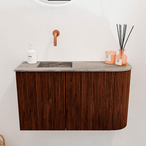 Mondiaz JOYA-DLUX 71.6cm toiletmeubel - ronding rechts kleur Ruby - Wastafel FAYE positie Links Zonder kraangat kleur Oza. SW1425536
