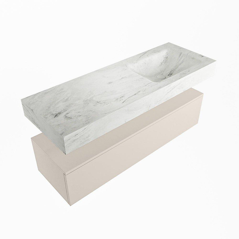 MONDIAZ ALAN - DLUX Ensemble de meubles de salle de bains - 130cm - meuble bas - Linen - 1 tiroir - lavabo suspendu - vasque à droite - 1 trou de robinet - Opalo SW806670